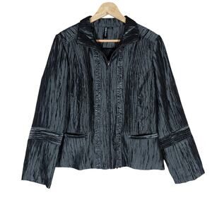 Zenim Denim Womens Metallic Crinkle Small Jacket Edgy Luxury City Chic Statement